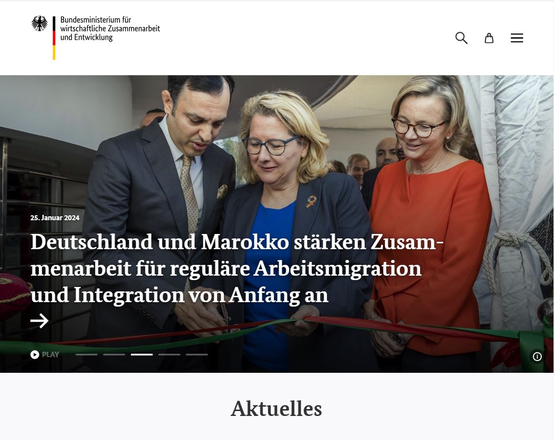 Screenshot der Website des Bundesministeriums für wirtschaftliche Zusammenarbeit und Entwicklung